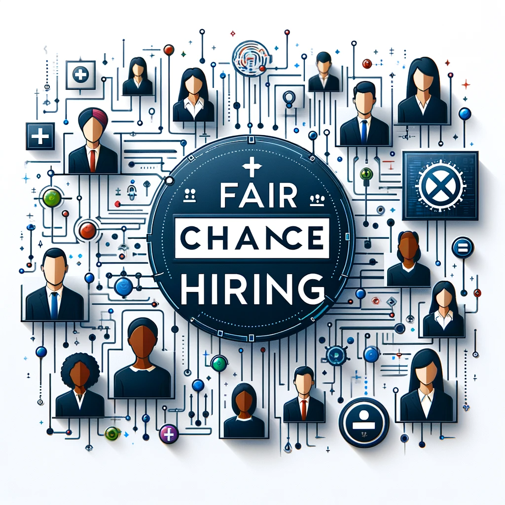 DALL·E 2024-01-26 07.42.09 - Create a modern and tech-inspired image on a white background that represents Fair Chance Hiring. The design should feature digital elements such as DALL·E 2024-01-26 07.42.09 - Create a modern and tech-inspired image on a white background that represents Fair Chance Hiring. The design should feature digital elements such as